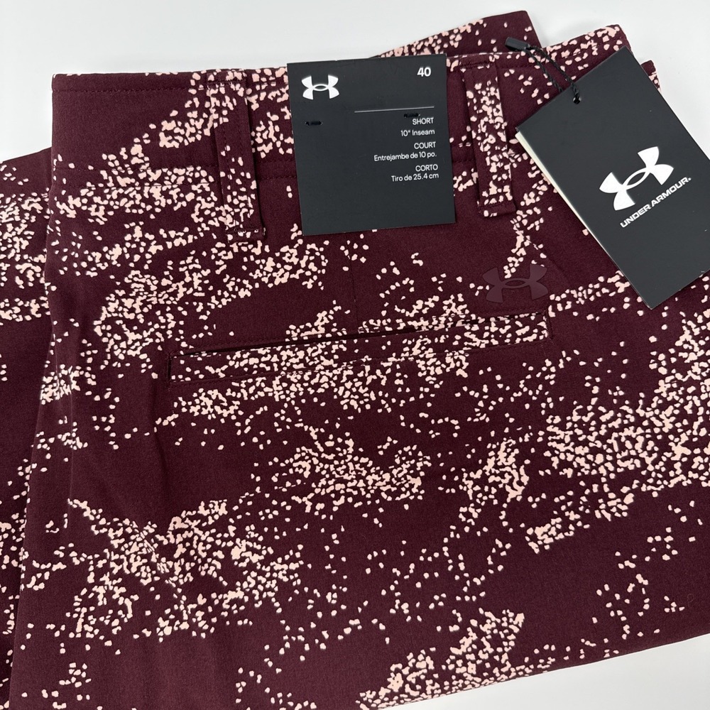 Under Armour Mens Golf Printed Shorts Burgundy Speckled Camo 1377303 Size 40 NEW